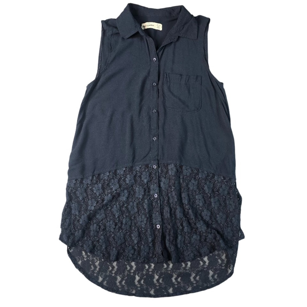 Abercrombie Kids Sleeveless Button Down Shirt M 12 Dark Navy Lace Boho Coquette